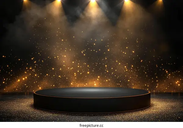 Luxury Black Stage Podium with Golden Glitter Background