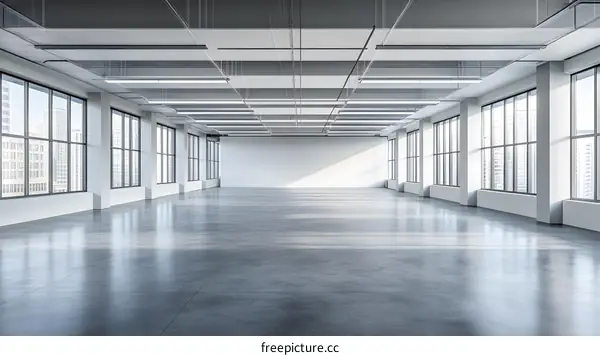 Modern Empty Office Space with Large Windows and City View