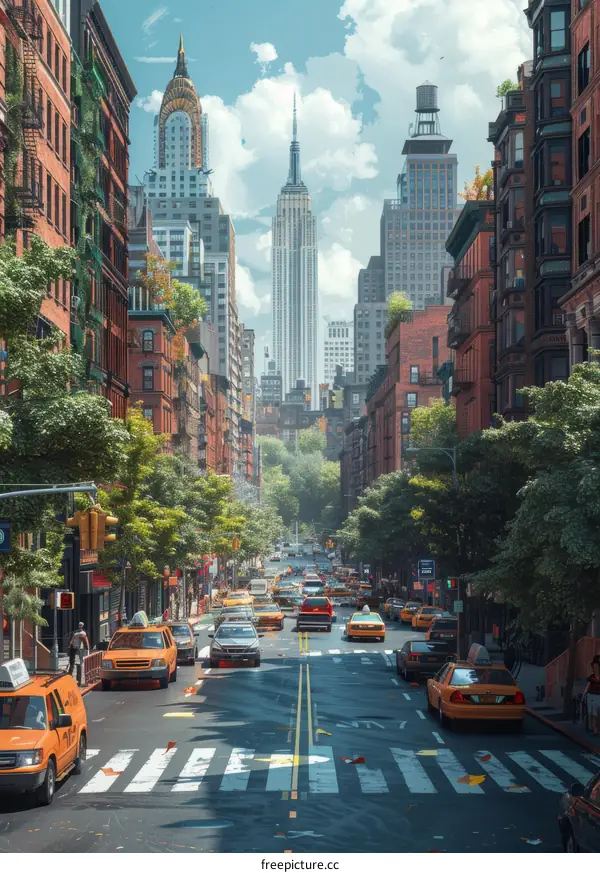 New York City Street Scene Illustration