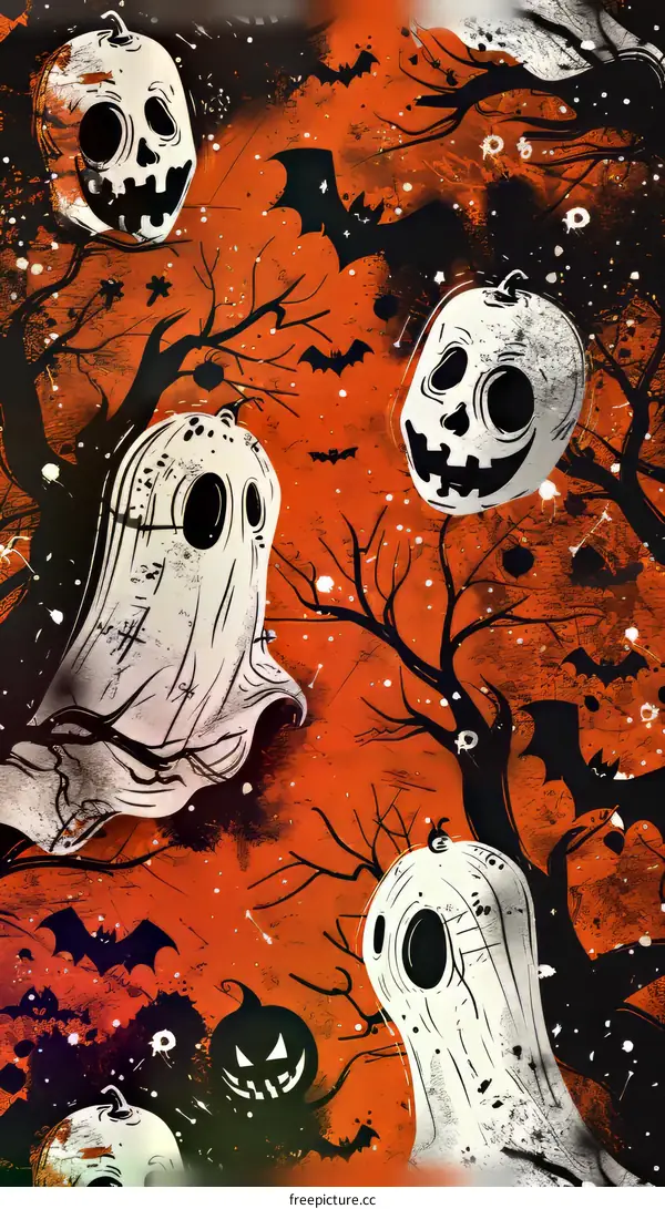 Pumpkins and Ghosts in a Haunted Forest