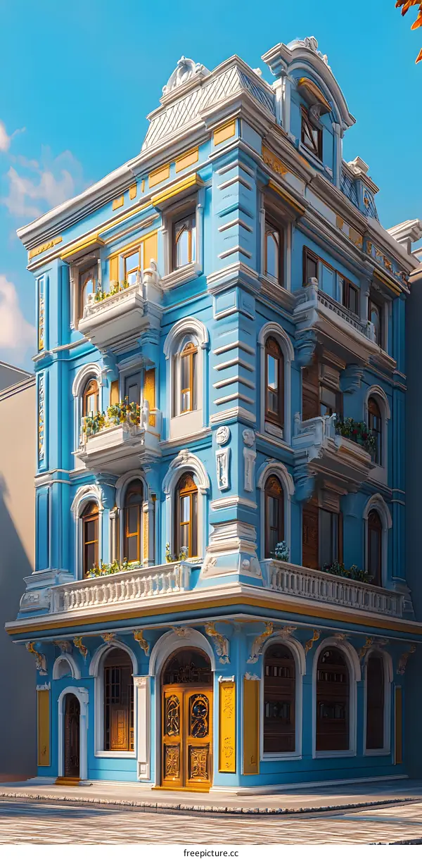 Blue Building with Ornate Details