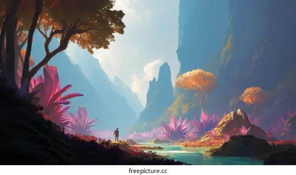 Fantasy Valley Landscape with a Solitary Figure