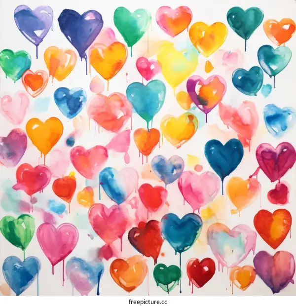 Colorful watercolor hearts