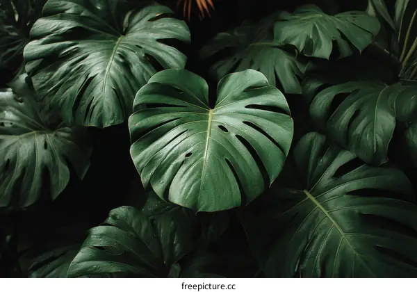 Closeup Tropical Monstera Leaf Pattern