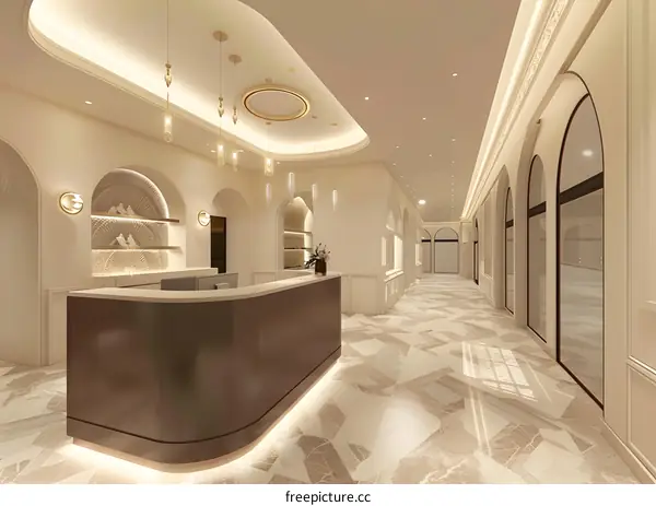 Modern Interior Design with Reception Desk and Hallway