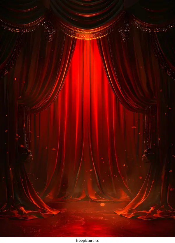 Red stage curtain with spotlight