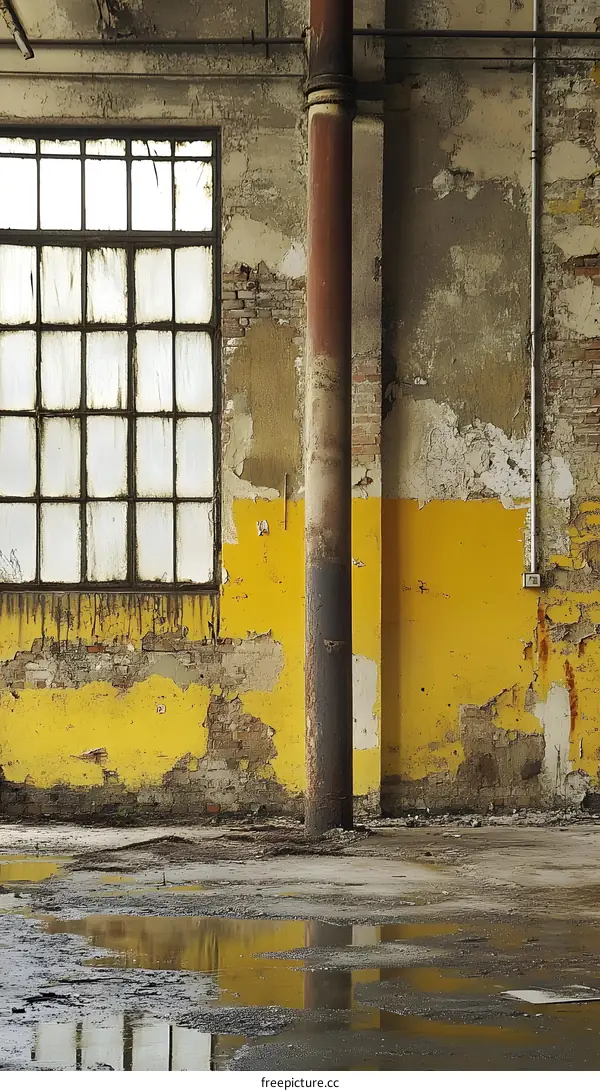 Industrial Building Interior with Yellow Walls and a Window