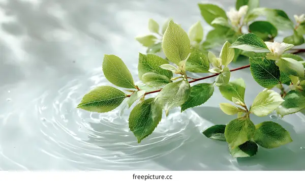 Fresh Green Leaves and Water Ripples