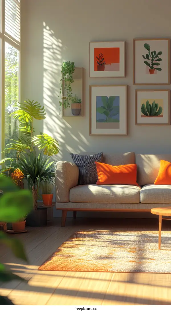 Modern Living Room with Artwork and Plants