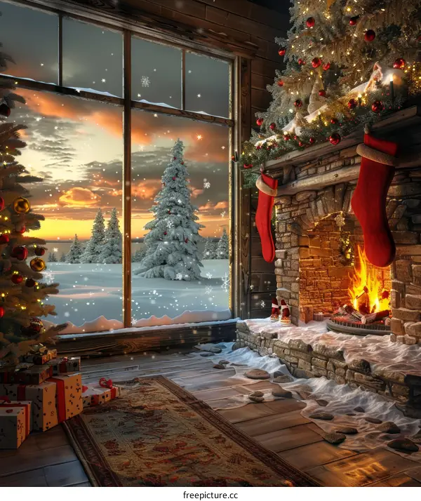 Christmas Tree by the Fireplace