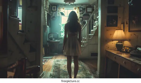 girl standing in a haunted house