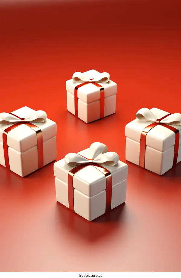 Four Red and White Gift Boxes