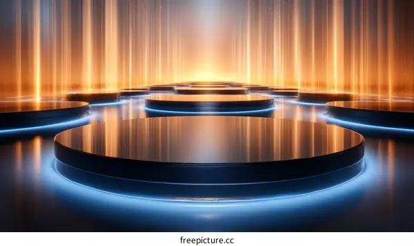 Futuristic Circular Platforms with Neon Lighting