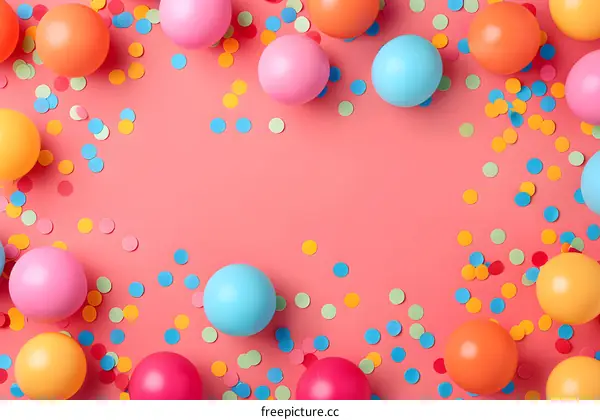 Colorful Balloons and Confetti on Pink Background
