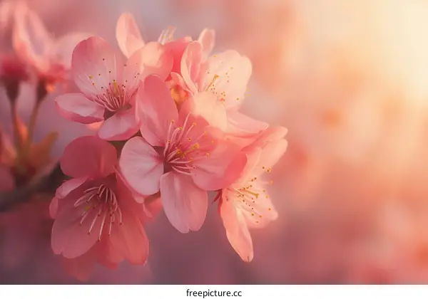 Light pink cherry blossom flowers in spring