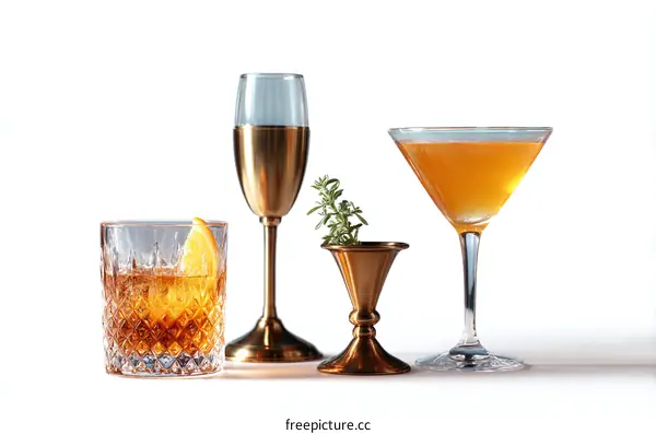 Three Different Cocktails with Decorative Glasses