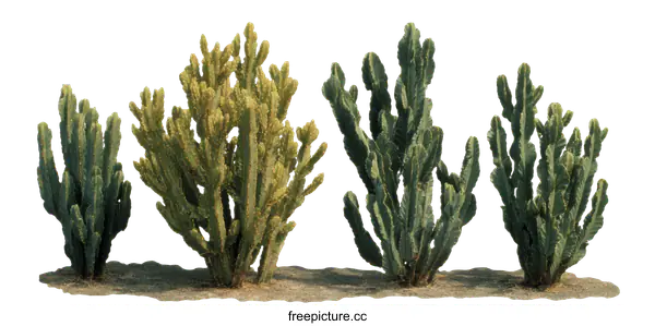 [Transparent Background PNG]Group of Desert Cacti with Detailed Spines