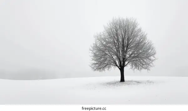 Lonely Tree in Snowy Field