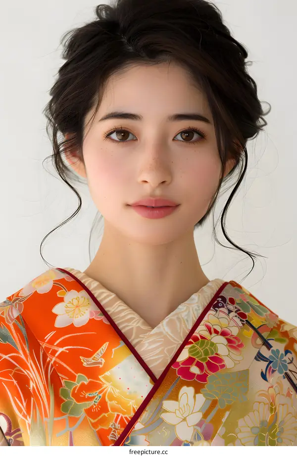 Portrait of a young woman in a kimono