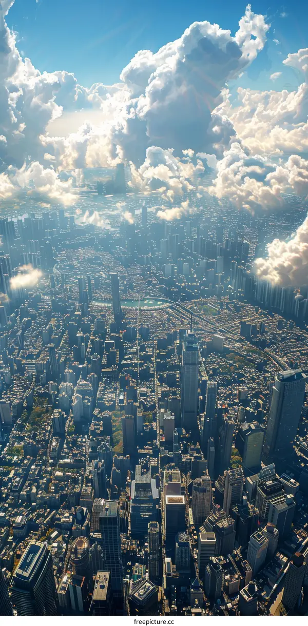 A photo of a city from above the clouds