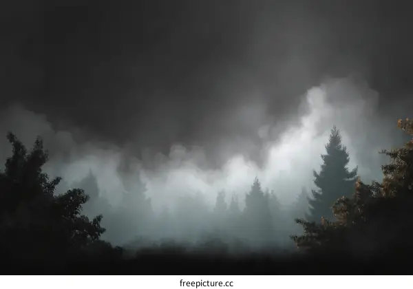 Misty Forest Scenery in Darkness