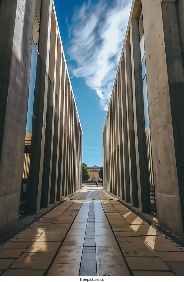 Modern Architecture Narrow Pathway with Person Walking