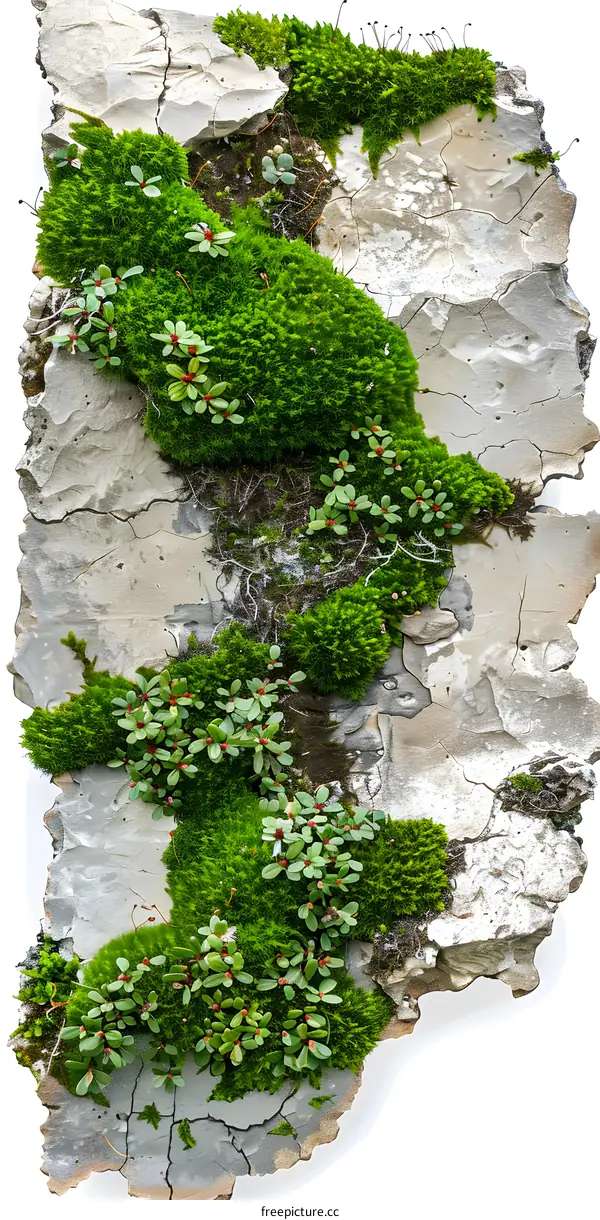Green Moss and Plants Growing on Grey Cracked Concrete