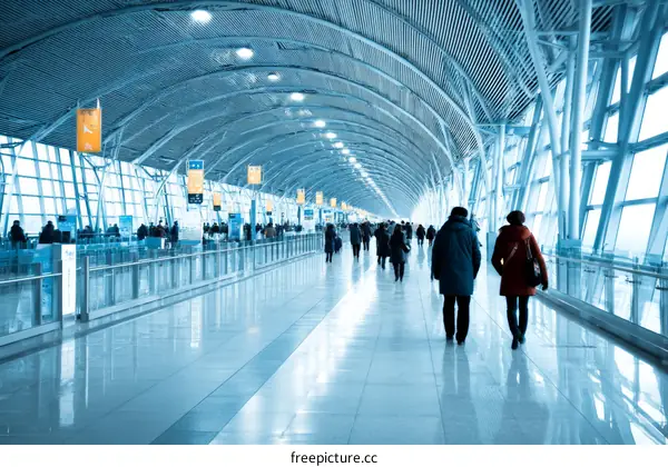 Modern Airport Concourse with Crowded Passengers