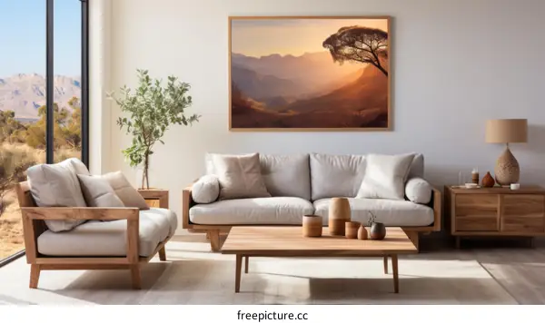 Modern Living Room Interior with Sofa and Wall Art