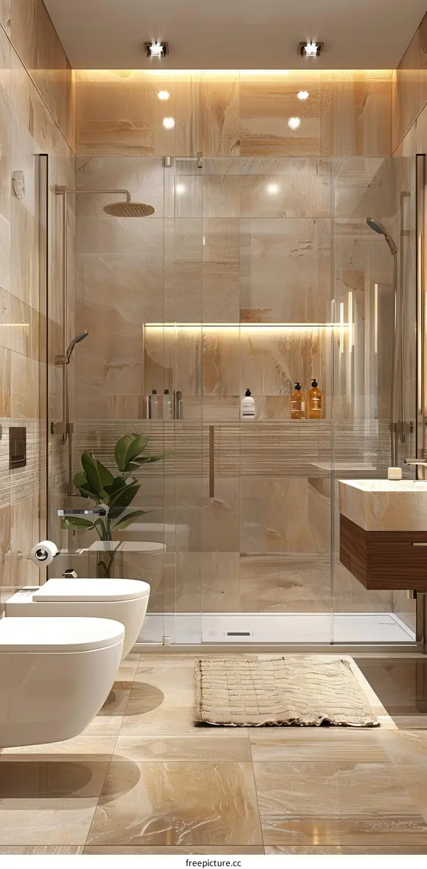 Modern Bathroom with Marble Tiles and a Luxurious Shower