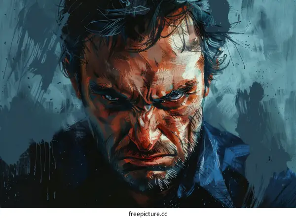 Close Up Portrait of Angry Man With Facial Hair