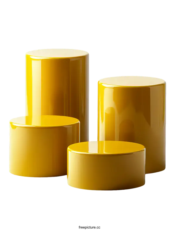 [Transparent Background PNG]Geometric Yellow Cylindrical Display Podiums