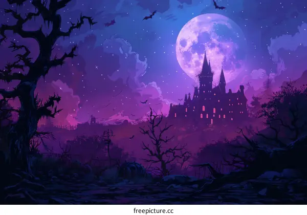 Eerie Haunted Castle Under a Full Moon