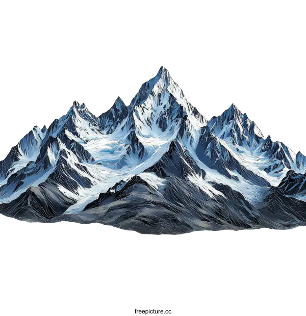 [Transparent Background PNG]Majestic Snow-capped Mountain Range Illustration