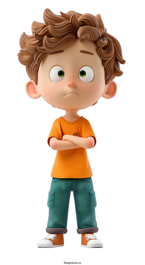 [Transparent Background PNG]3D cartoon character of a boy with freckles and brown hair