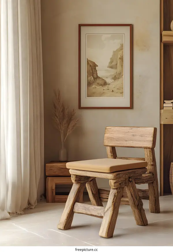 Rustic Wooden Chair in Minimalist Interior Design