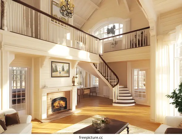 Interior Design of a Modern House with a Grand Staircase