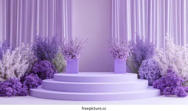 Purple Floral Display Stage Illustration