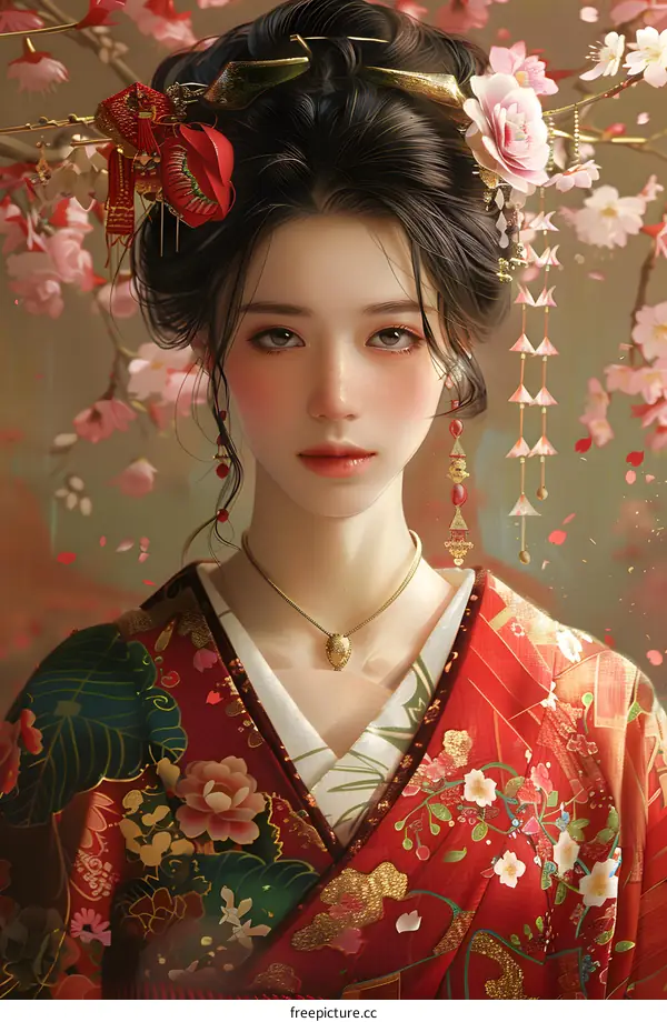Beautiful Asian Woman in Traditional Kimono