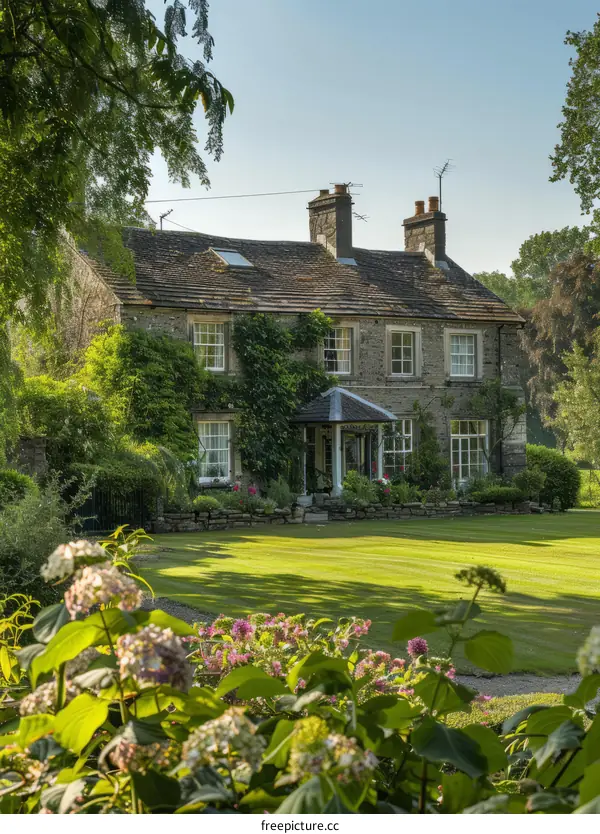 A beautiful English country house surrounded by a garden