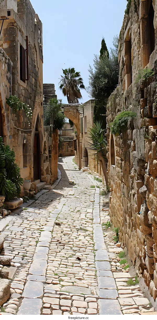 Stone alley in Akko, Israel