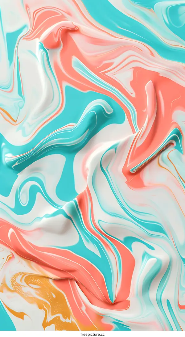 Abstract Swirl Painting Background With Teal Pink And White Colors