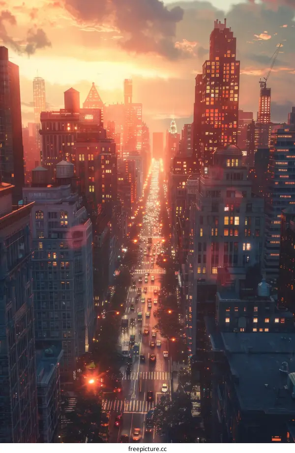 Sunset Cityscape: Traffic and Lights