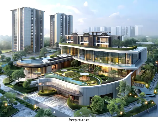 High-end residential area rendered in a birds eye view