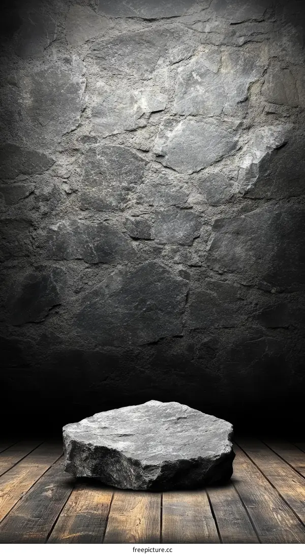 Dark Stone Product Display on Wooden Floor