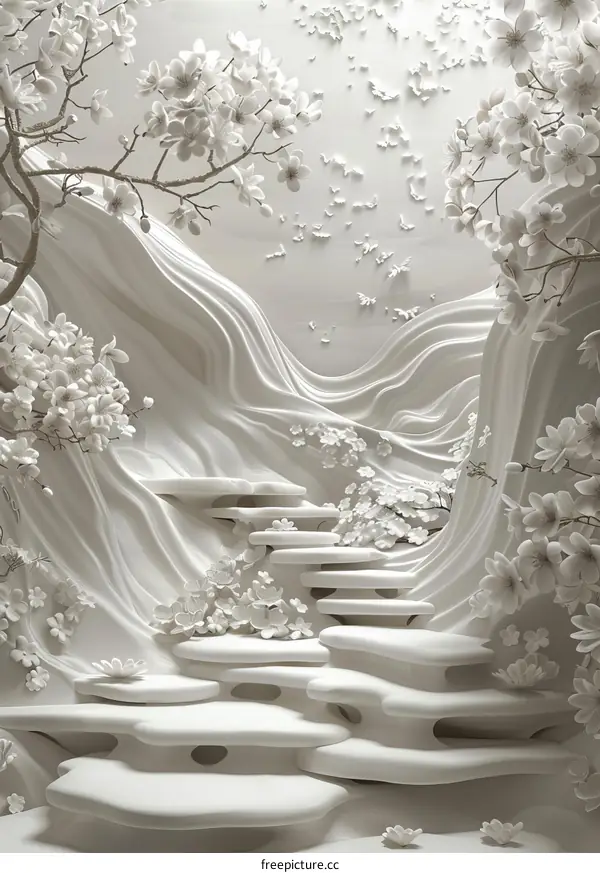 3D White Floral Wall Sculpture