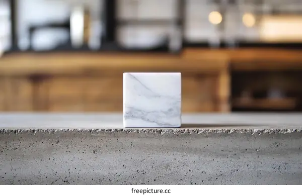 Elegant White Marble Cube on Concrete Surface