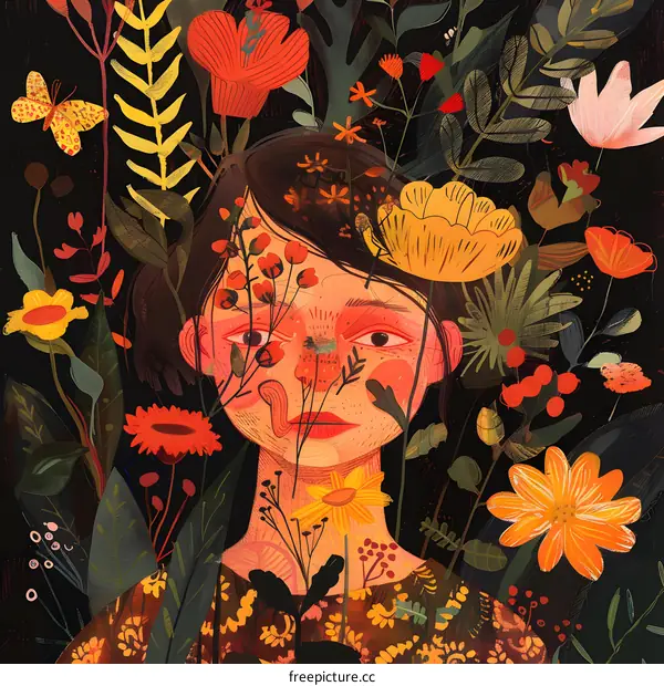 Woman Face with Flowers