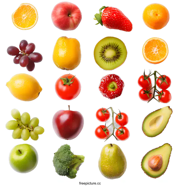 [Transparent Background PNG]Fresh Fruits and Vegetables Collage White Background