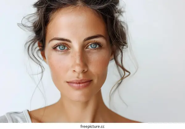 Beautiful Woman With Blue Eyes Looking Directly at Camera